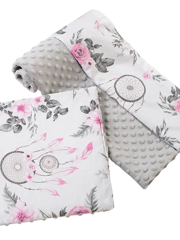 Medi Partners Medi Partners Quilt 75x100 + pillow 35x30 cotton + minky – Dream catchers with flowers + gray minky