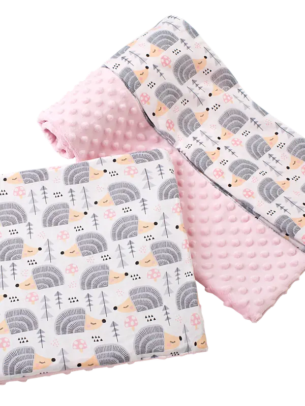 Medi Partners Medi Partners Quilt 75x100 + pillow 35x30 cotton + minky – Gray hedgehogs + light pink minky