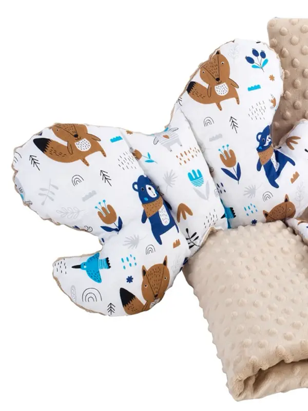 Medi Partners Medi Partners Quilt set with a stroller pillow + butterfly - Animals in the forest + beige minky