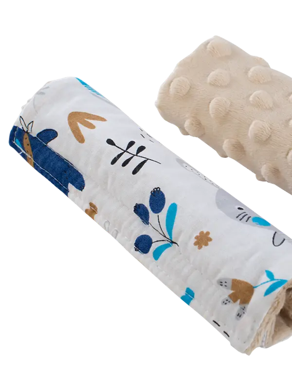 Medi Partners Medi Partners Stroller belt protectors (2 pcs.) cotton + minky – Boho animals + beige minky