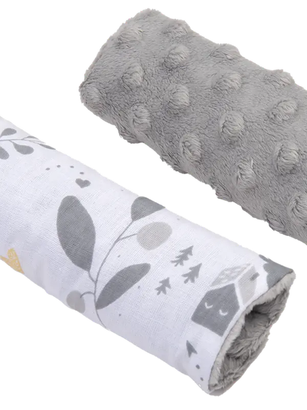 Medi Partners Medi Partners Stroller belt protectors (2 pcs.) cotton + minky – Jelonki + gray Minky