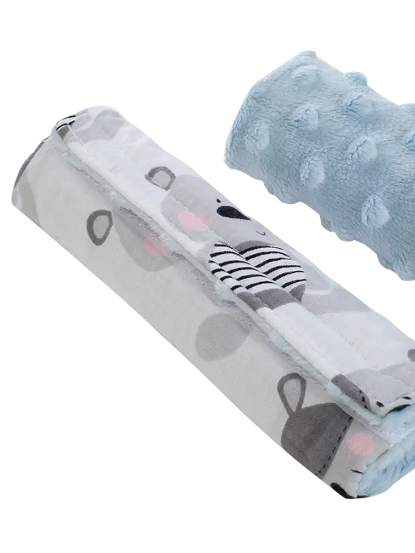 Medi Partners Medi Partners Stroller belt protectors (2 pcs.) cotton + minky – Teddy + blue minky