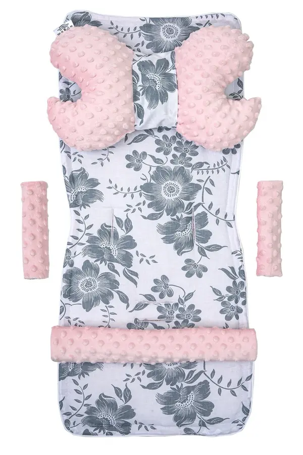 Medi Partners Medi Partners Stroller insert in a 4-piece set - Berry + pink Minky