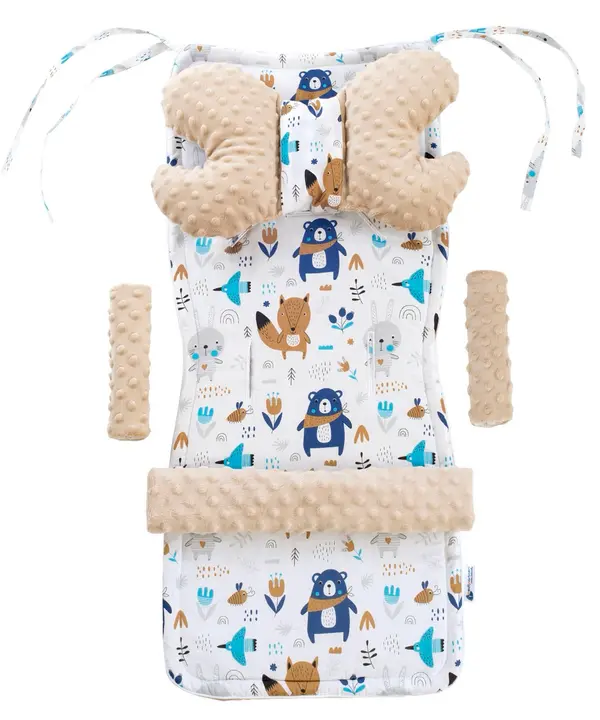 Medi Partners Medi Partners Stroller insert in a 4-piece set - Boho animals + beige minky