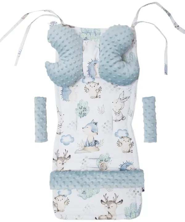 Medi Partners Medi Partners Stroller insert in a 4-piece set - Deer and Hedgehog + light blue Minky