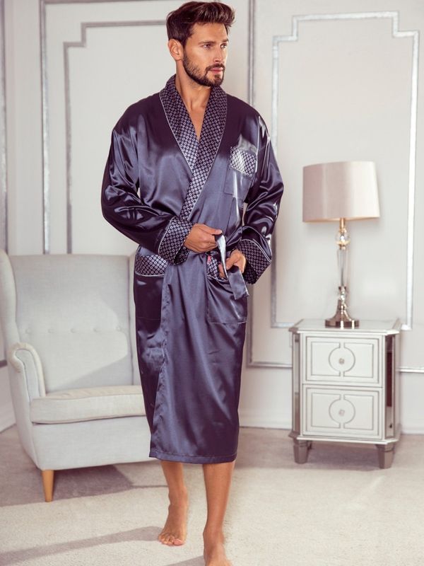 De Lafense Men's bathrobe De Lafense 940 Satin M-4XL navy blue 042