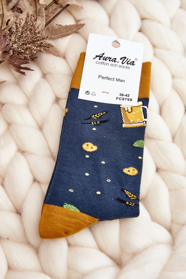 Kesi Men's Beer Pattern Socks in Navy Blue