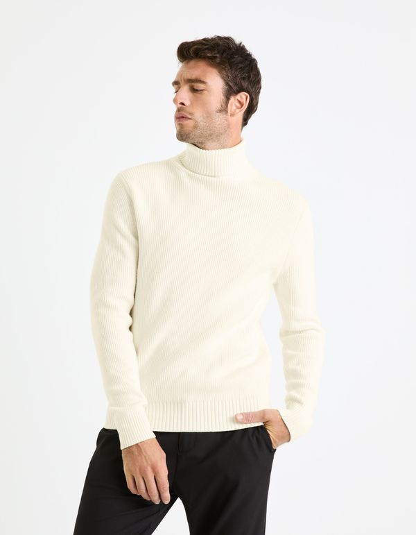 Celio Men's Cream Basic Turtleneck Sweater Celio Febasico