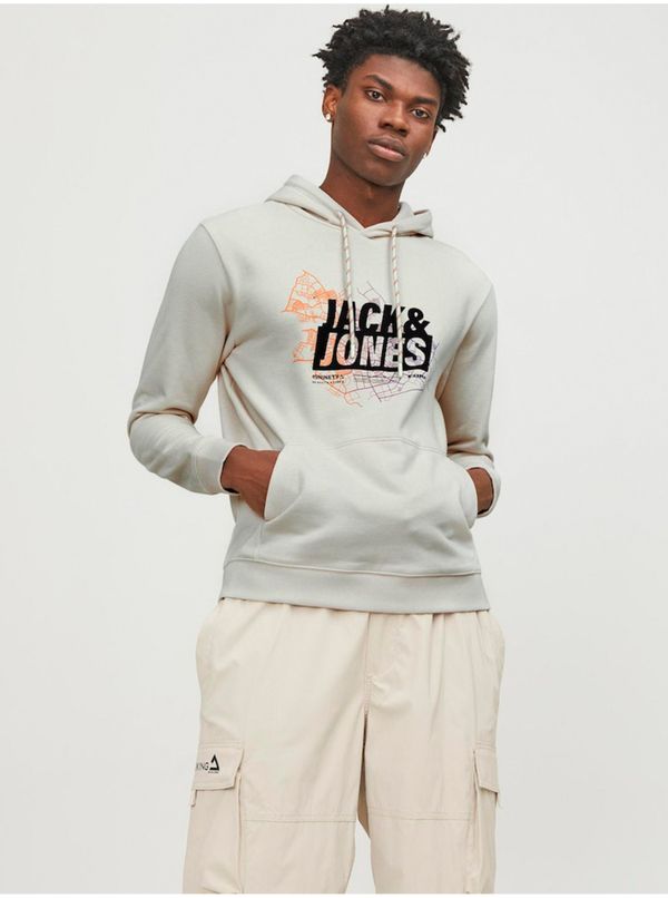 Jack & Jones Men's Cream Hoodie Jack & Jones Map - Men's