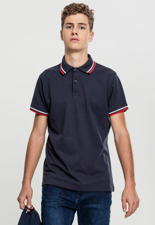 Urban Classics Men's Double Stripe Polo Shirt Navy/Blue/Flame Red