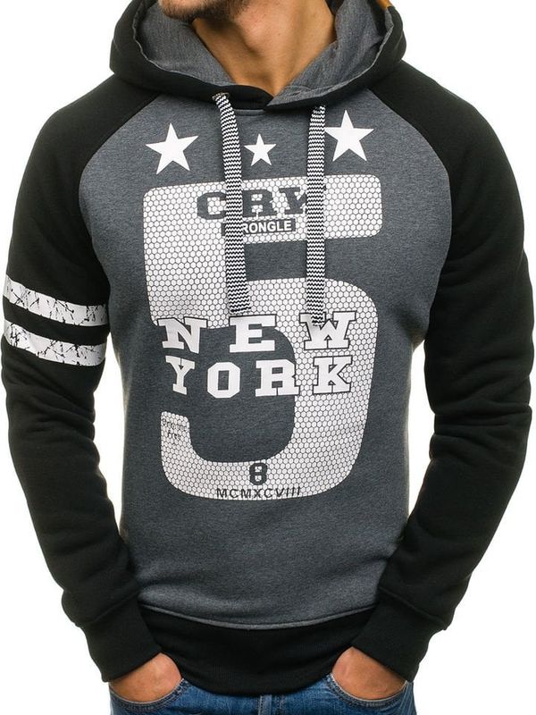 Kesi Men's hooded sweatshirt "New York" 3643 - black-dark. gray