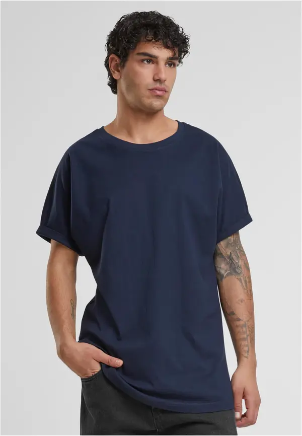 Urban Classics Men's Long Shaped Turnup T-Shirt - blue