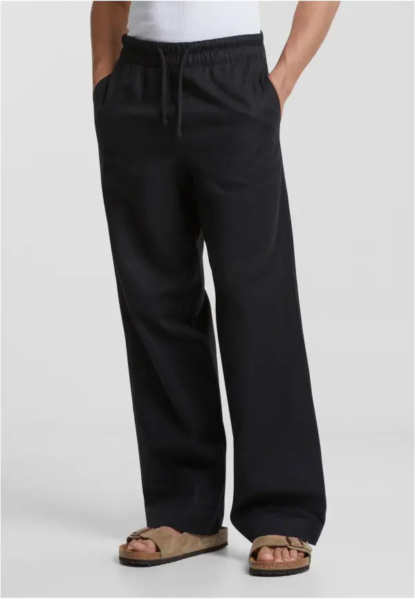 Urban Classics Men's Loose Cotton Linen Pants - Black