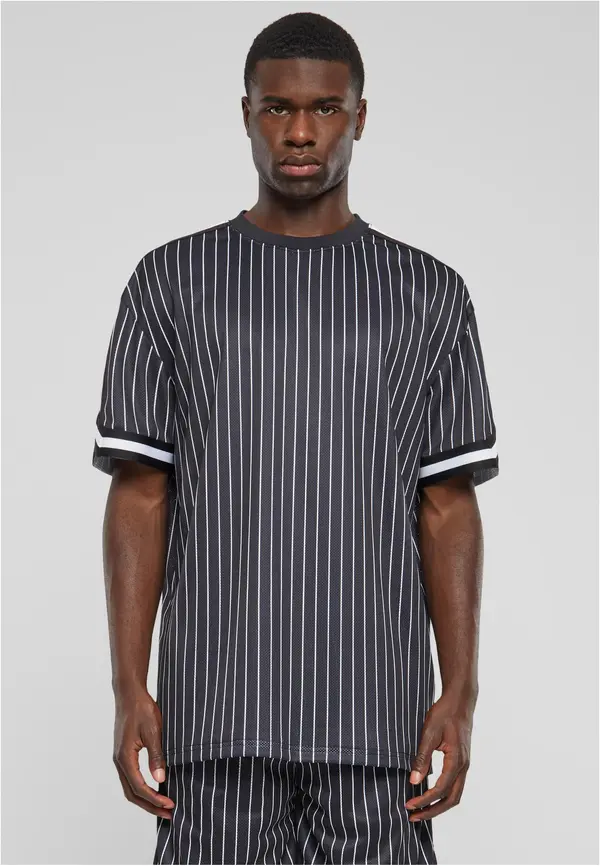 Urban Classics Men's Oversized Striped Mesh Tee T-Shirt - Black/White