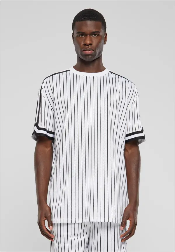 Urban Classics Men's Oversized Striped Mesh Tee T-Shirt - white/black