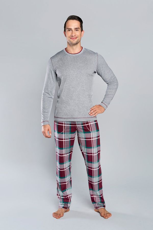 Italian Fashion Men's pajamas Walenty, long sleeves, long trousers - melange/print