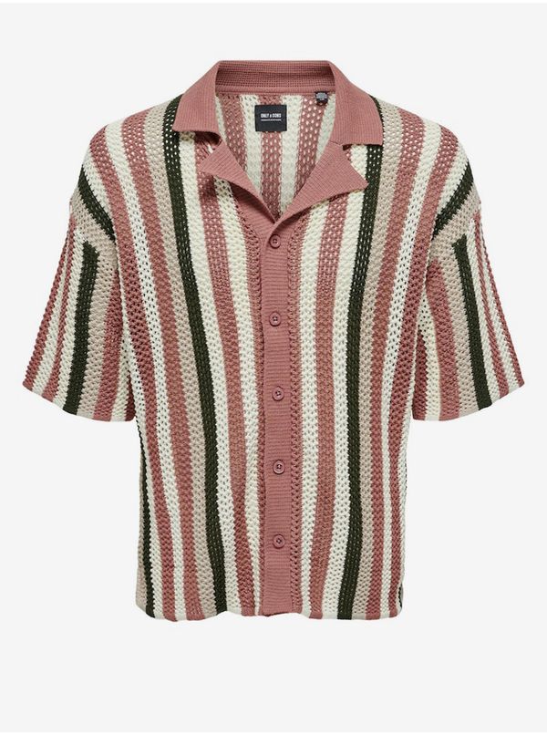 Only Men's Pink Striped Knit Shirt ONLY & SONS Eliot - Men's