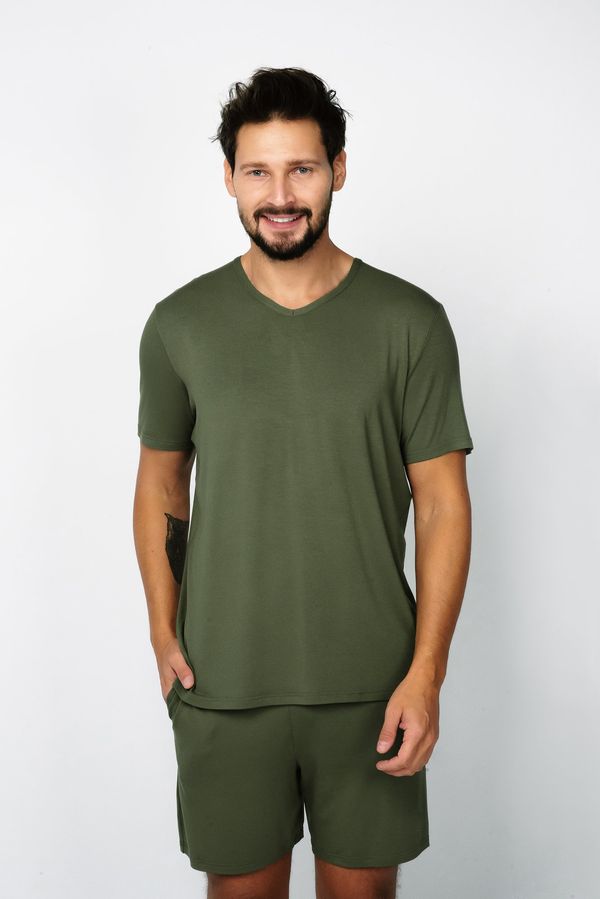 Italian Fashion Men's Pyjamas Dallas, Short Sleeves, Shorts - Khaki