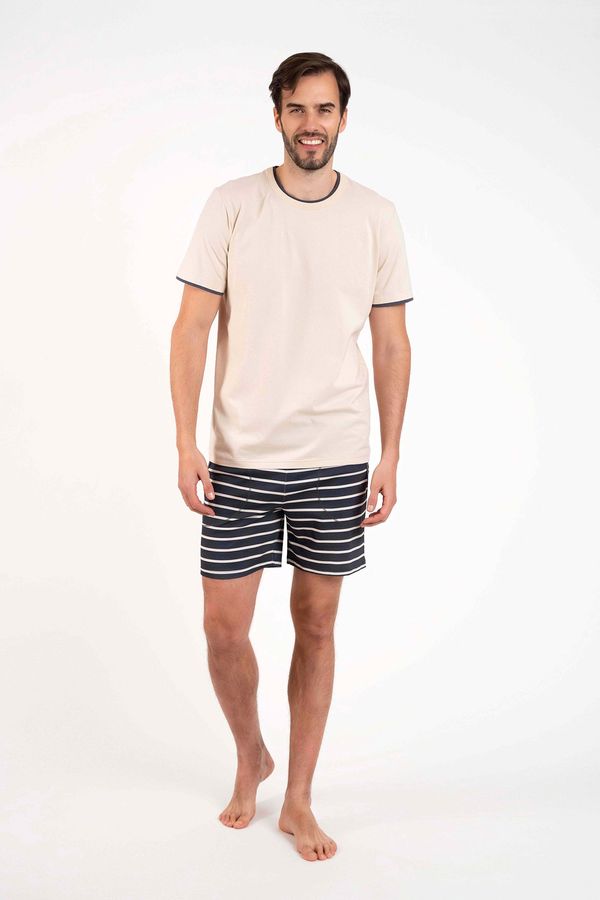 Italian Fashion Men's pyjamas Lars, short sleeves, short legs - beige/graphite print