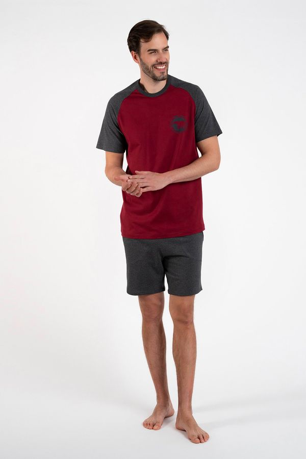 Italian Fashion Men's pyjamas Morten, short sleeves, short trousers - burgundy/dark melange