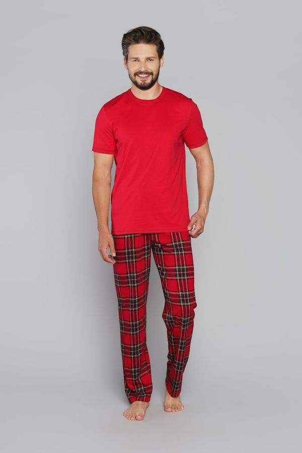 Italian Fashion Men's pyjamas Narwik, short sleeves, long legs - red/print