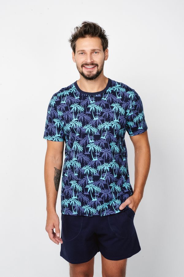 Italian Fashion Men's pyjamas Paleros, short sleeves, shorts - print/navy blue