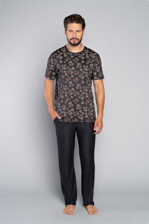 Italian Fashion Men's pyjamas Pinus, short sleeves, long legs - print/graphite