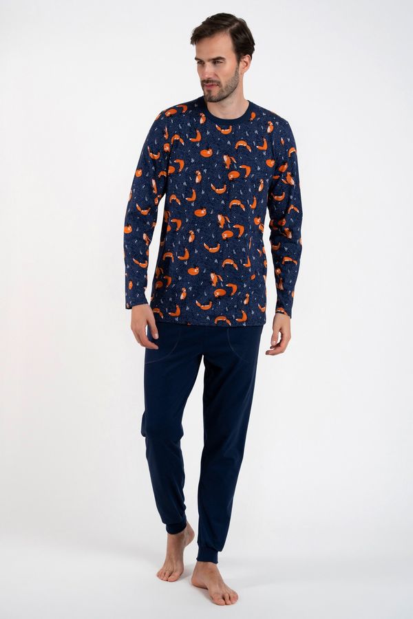 Italian Fashion Men's pyjamas Witalis, long sleeves, long legs - print/navy blue