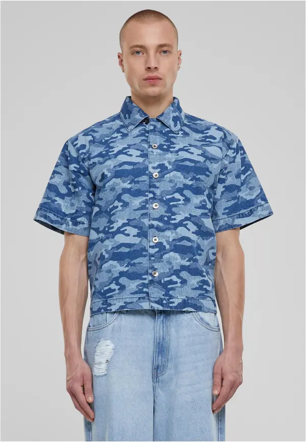 Urban Classics Men's shirt with print - camouflage/blue