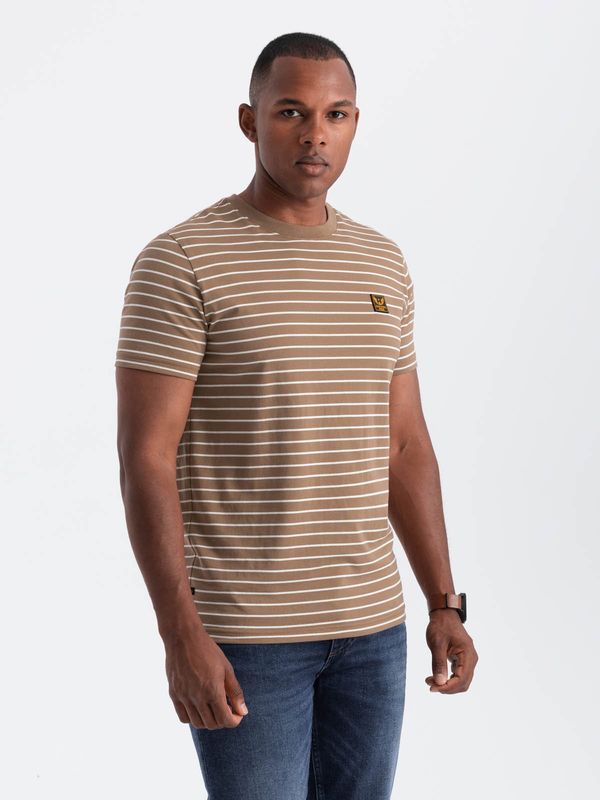 Ombre Men's striped t-shirt with Ombre Design patch - brown and white