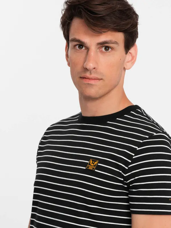 Ombre Men's striped t-shirt with patch by Ombre Design - black and white