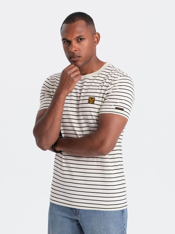 Ombre Men's striped t-shirt with patch by Ombre Design - cream and black