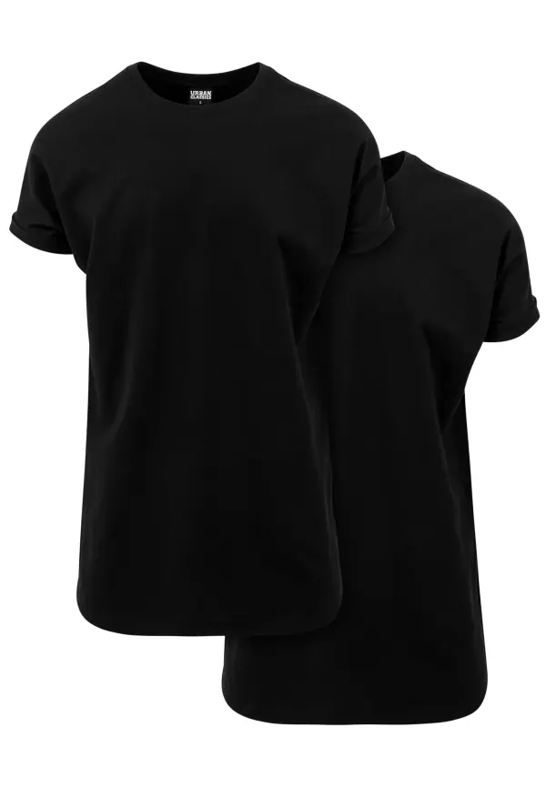 Urban Classics Men's T-shirts Pre-Pack Long Shaped Turnup 2-Pack black