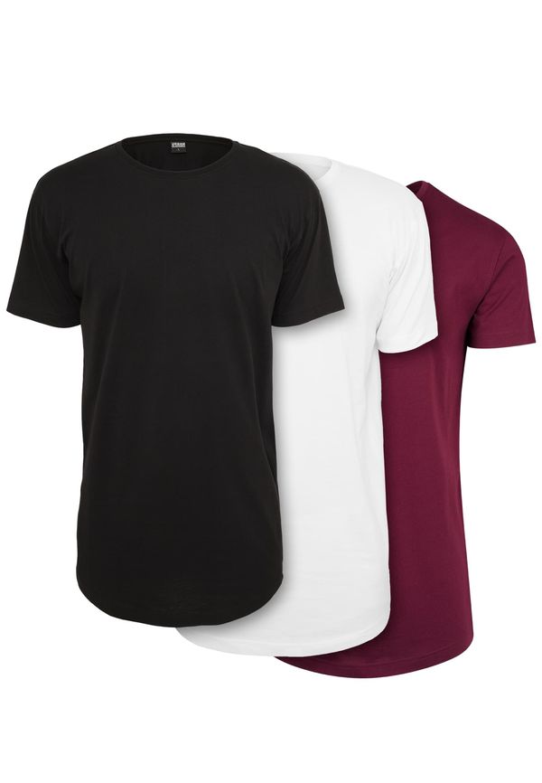 Urban Classics Men's T-shirts Shaped Long Tee 3-Pack black+white+burgundy