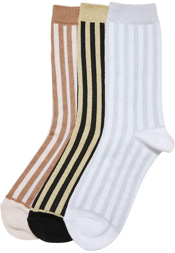 Urban Classics Accessoires Metal Effect Socks Stripe Socks 3-Pack Black/White Sand/White