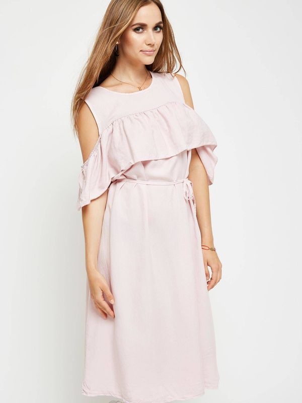 Yups Midi cold shoulders dress made of smooth fabric pink