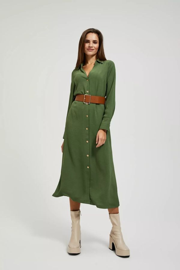 Moodo Midi dress with wide khaki belt