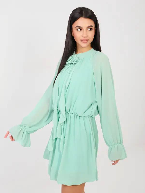 RUE PARIS Midi obleka barve mete z volančki