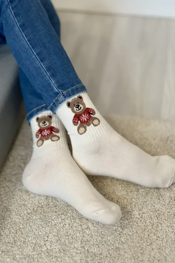Milena Milena Children Youth Socks Bear in Sweater Ecru
