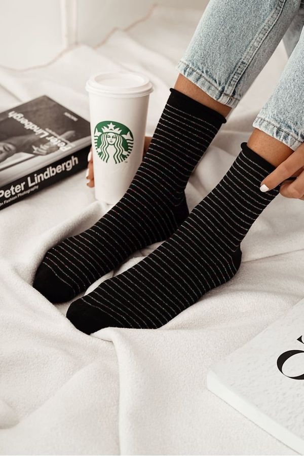 Milena Milena Ladies Non-Compression Socks In Thin Stripes Black