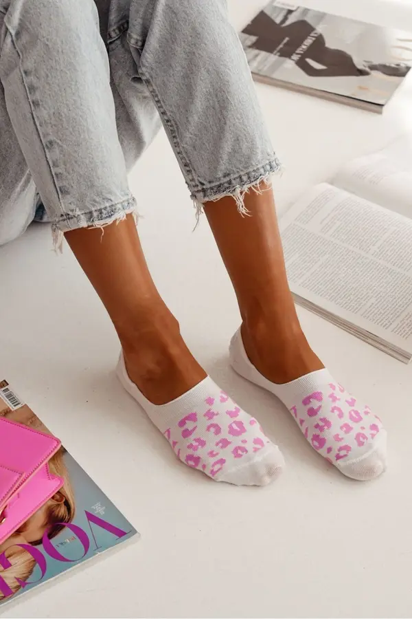 Milena Milena Women's Ankle Socks Cotton Leopard White-Pink