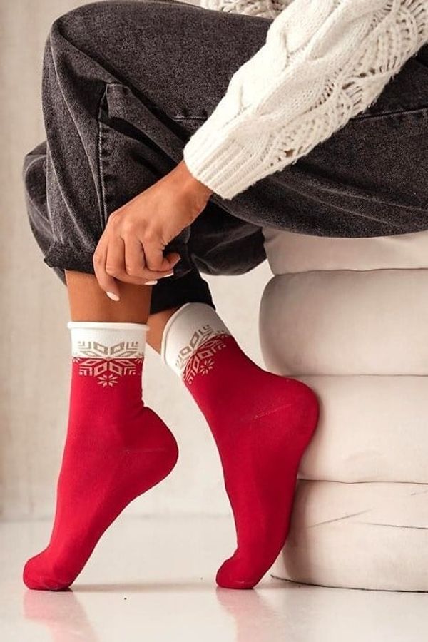 Milena Milena Women's Christmas Half-frotte Socks UNIQUE Compression-free Star Red