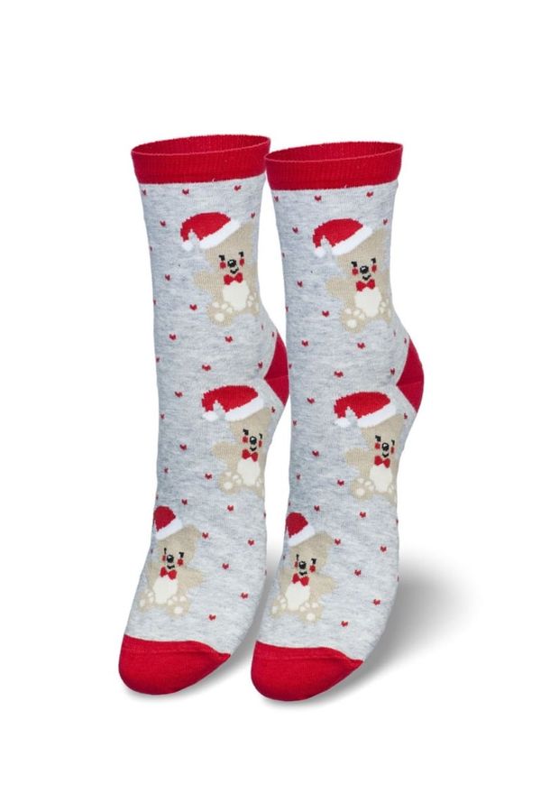 Milena Milena Women's Christmas Socks Bear With Santa Hat Gray