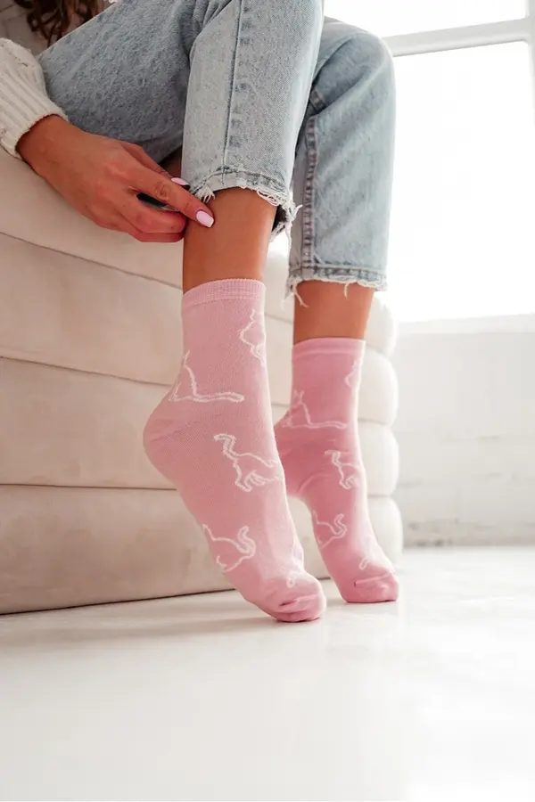 Milena Milena Women's Cotton Socks Cat Outline Pink