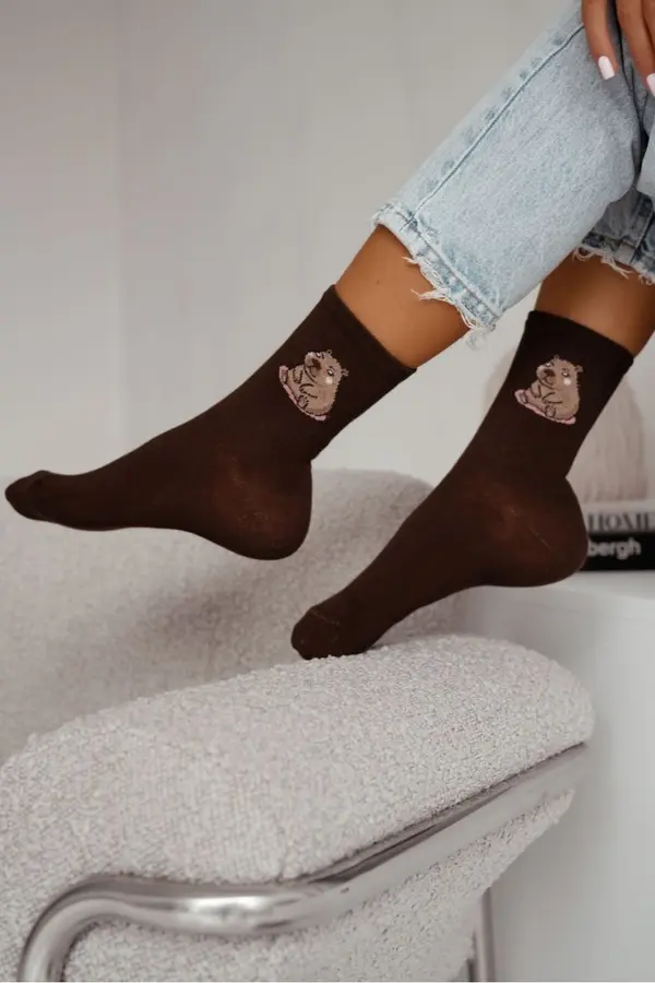 Milena Milena Women's Cotton Socks Sitting Capybara Chocolate
