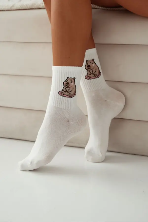 Milena Milena Women's Cotton Socks Sitting Capybara Ecru