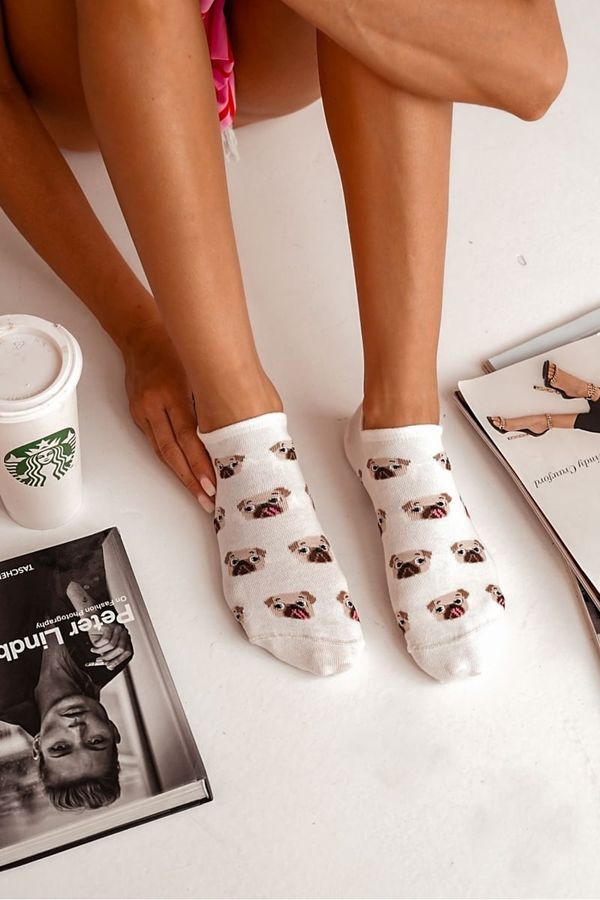Milena Milena Women's Cotton Socks With Pugs Ecru