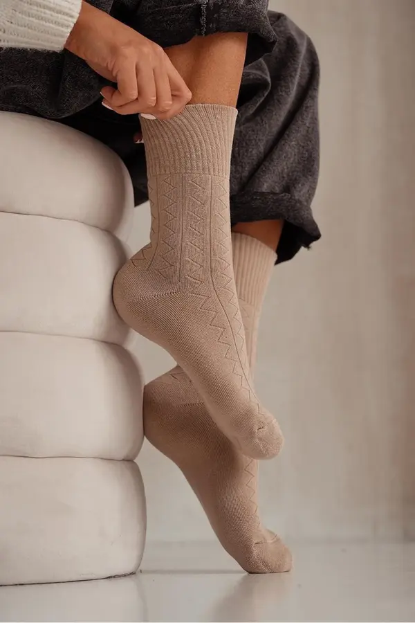 Milena Milena Women's Frotte Zigzag Socks Beige