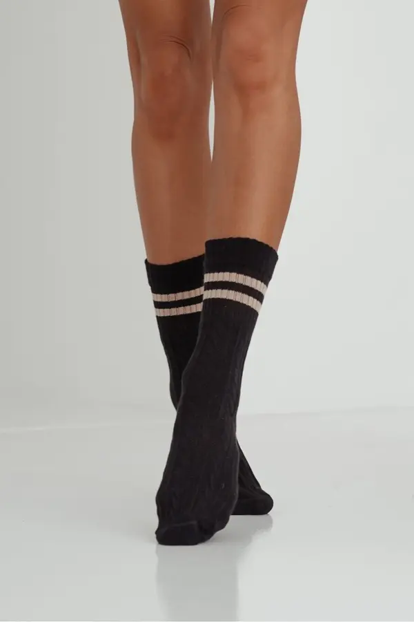 Milena Milena Women's Socks Braid With Stripes Black