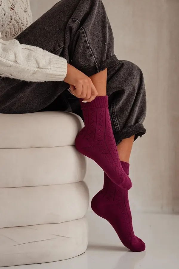 Milena Milena Women's Socks Frotte Zigzag Burgundy